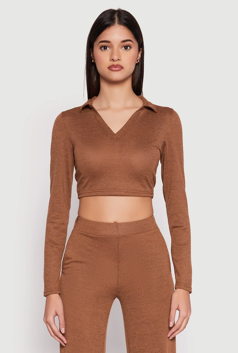 Womens Daisy Long Sleeve Cropped Polo Shirt, S