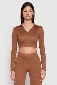 Womens Daisy Long Sleeve Cropped Polo Shirt, S