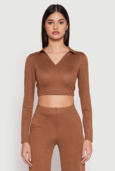 Womens Daisy Long Sleeve Cropped Polo Shirt,