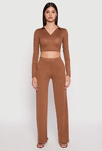 Womens Daisy Long Sleeve Cropped Polo Shirt,