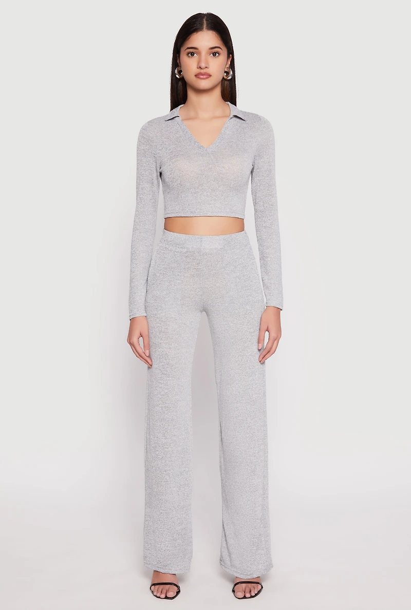 Womens Daisy Brushed Knit Straight Leg Pants, Grey, Size XL