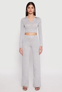 Womens Daisy Brushed Knit Straight Leg Pants, Grey, Size XL
