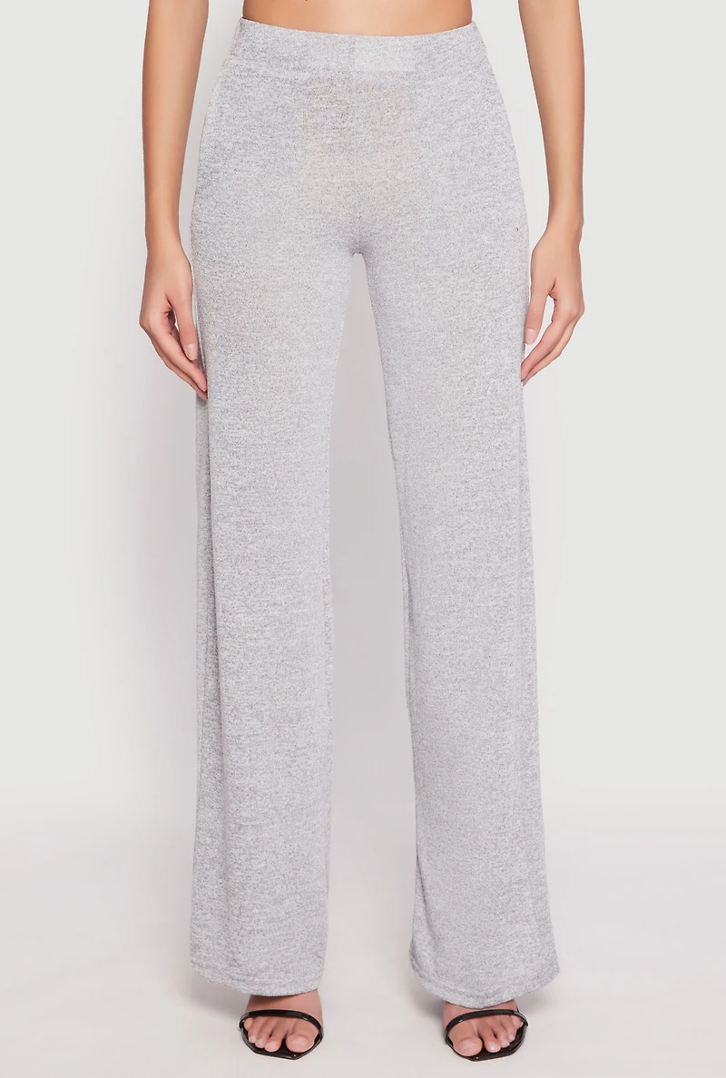 Womens Daisy Brushed Knit Straight Leg Pants, Grey, Size XL