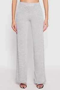 Womens Daisy Brushed Knit Straight Leg Pants, Grey, Size XL