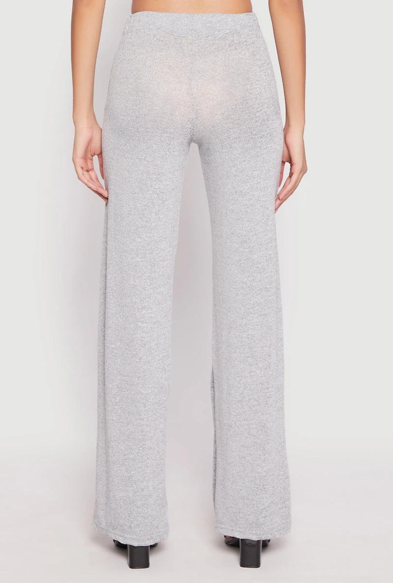 Womens Daisy Brushed Knit Straight Leg Pants, Grey, Size XL
