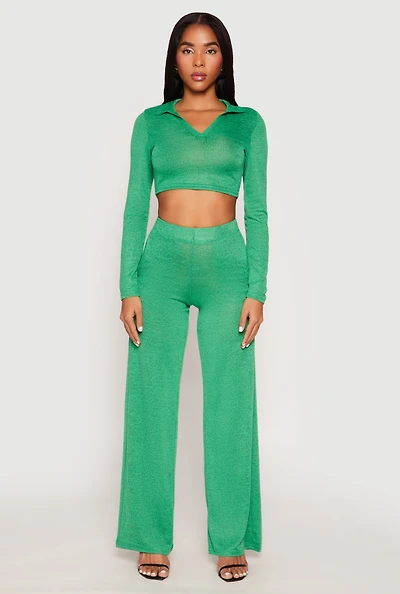 Womens Daisy Brushed Knit Straight Leg Pants, Green, Size L