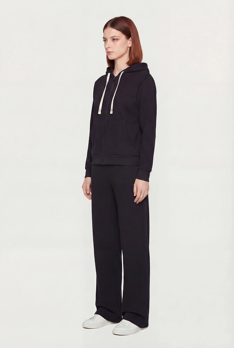 Long Sleeve Zip Front Drawstring Hoodie