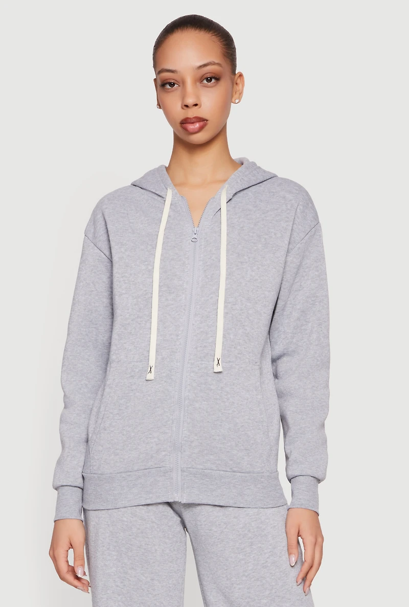 Long Sleeve Zip Front Drawstring Hoodie