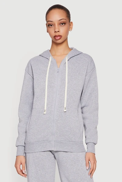 Long Sleeve Zip Front Drawstring Hoodie