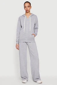 Long Sleeve Zip Front Drawstring Hoodie
