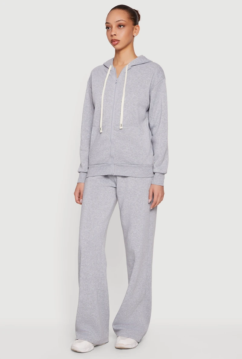 Long Sleeve Zip Front Drawstring Hoodie