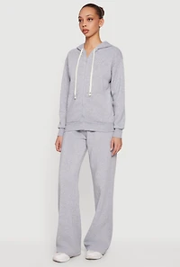 Long Sleeve Zip Front Drawstring Hoodie