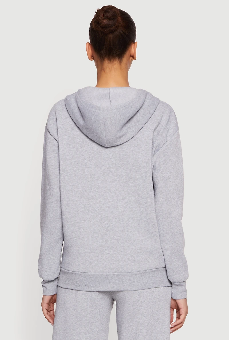 Long Sleeve Zip Front Drawstring Hoodie