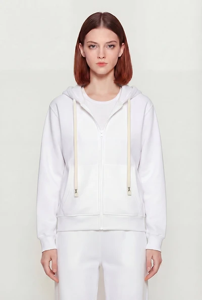 Long Sleeve Zip Front Drawstring Hoodie