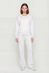 Long Sleeve Zip Front Drawstring Hoodie