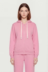 Long Sleeve Zip Front Drawstring Hoodie