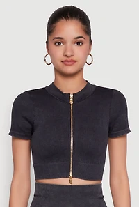 Daisy Seamless Double Zip Front Crop Top