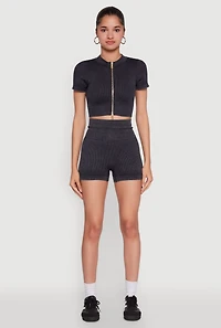Womens Daisy Seamless Double Zip Front Crop Top, L