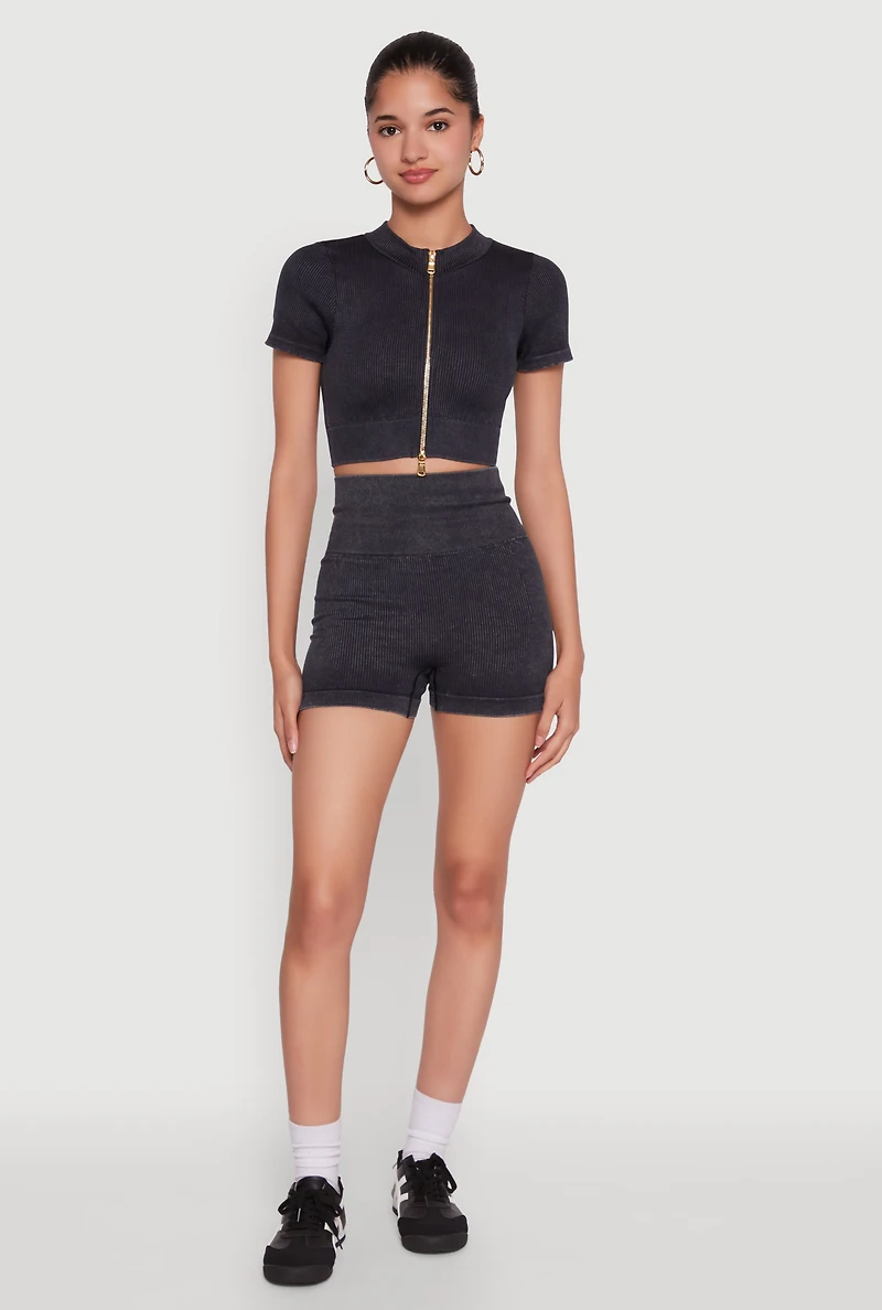 Womens Daisy Seamless Double Zip Front Crop Top, L