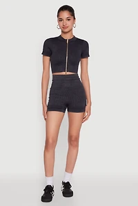 Womens Daisy Seamless Double Zip Front Crop Top, L
