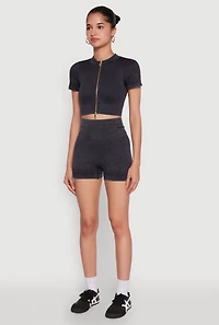 Womens Daisy Seamless Double Zip Front Crop Top, L