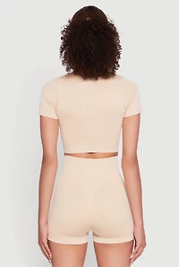 Womens Daisy Seamless Double Zip Front Crop Top,