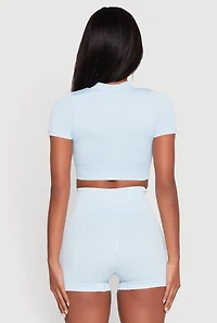 Womens Daisy Seamless Double Zip Front Crop Top, Blue, Size S