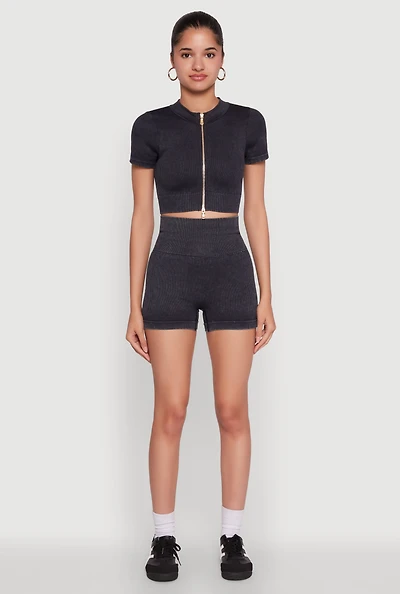 Womens High Waisted Mineral Wash Seamless Bike Shorts,