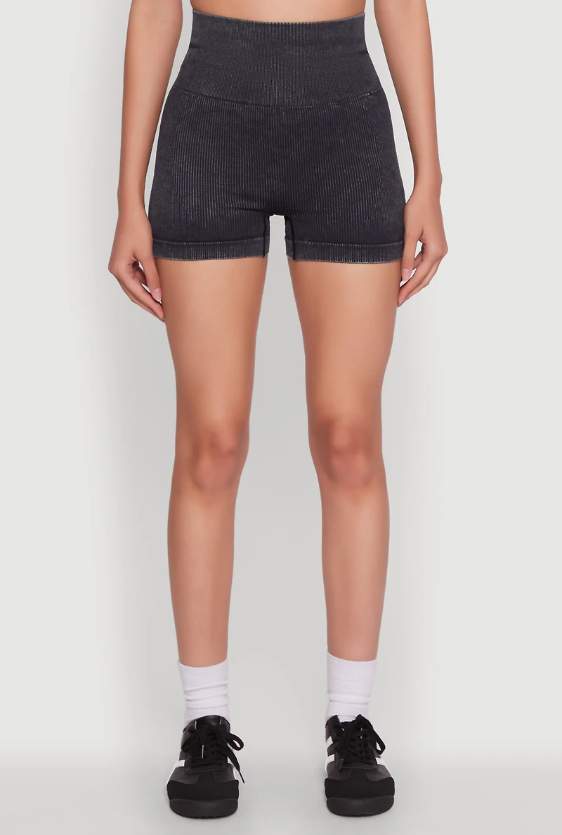 Womens High Waisted Mineral Wash Seamless Bike Shorts,