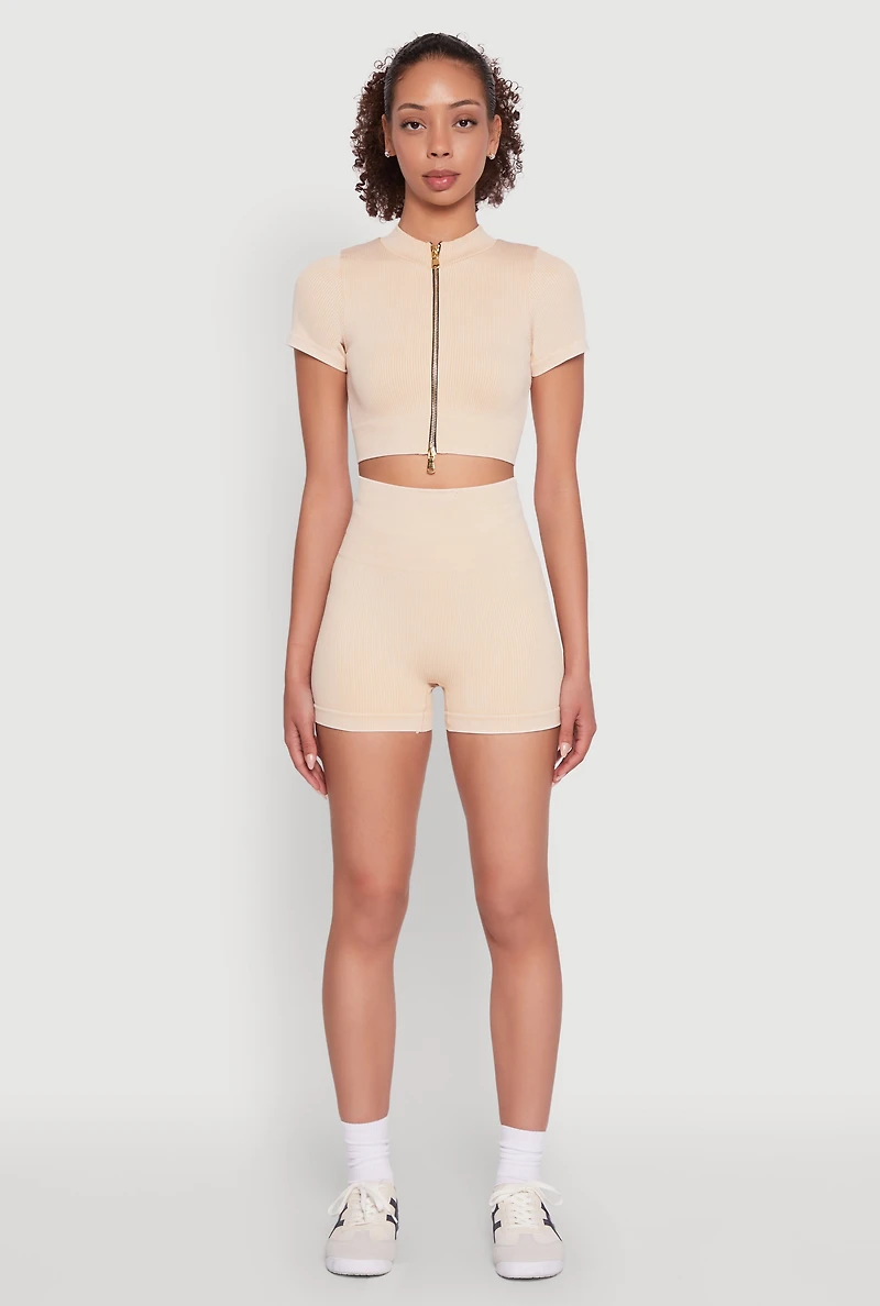 High Waisted Mineral Wash Seamless Bike Shorts