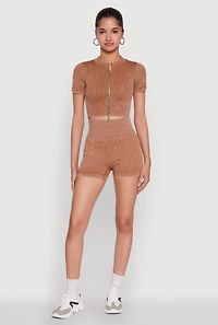 Womens High Waisted Mineral Wash Seamless Bike Shorts, Brown,