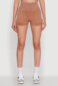 Womens High Waisted Mineral Wash Seamless Bike Shorts, Brown,