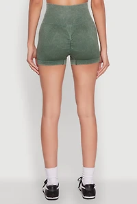 Womens High Waisted Mineral Wash Seamless Bike Shorts, Green, Size S