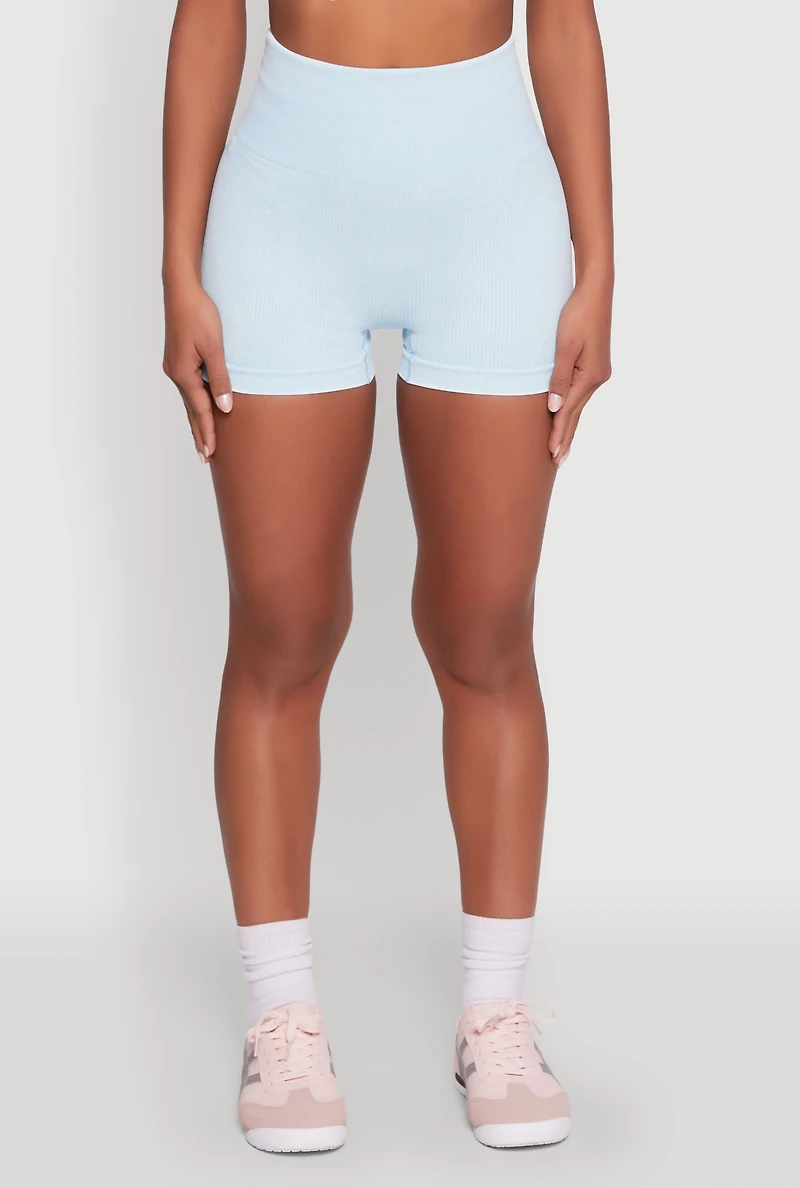 Womens High Waisted Mineral Wash Seamless Bike Shorts, L