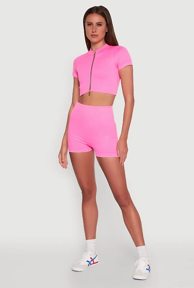Womens High Waisted Mineral Wash Seamless Bike Shorts,