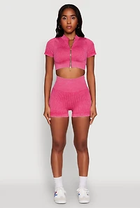 Womens High Waisted Mineral Wash Seamless Bike Shorts, S