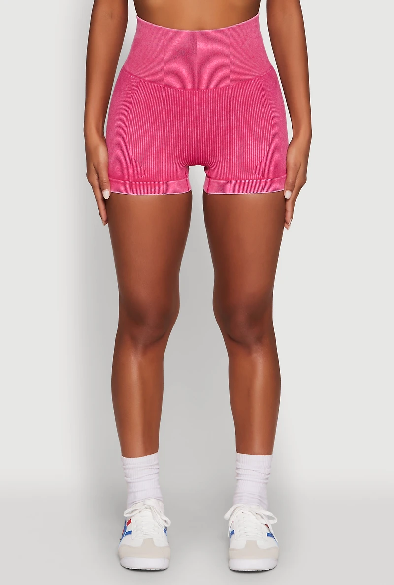Womens High Waisted Mineral Wash Seamless Bike Shorts, S