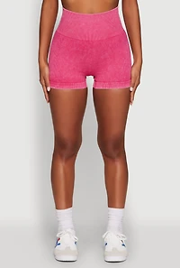 Womens High Waisted Mineral Wash Seamless Bike Shorts, S