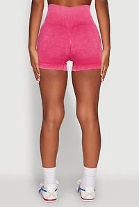 Womens High Waisted Mineral Wash Seamless Bike Shorts, Pink, Size L