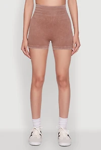 Womens High Waisted Mineral Wash Seamless Bike Shorts, Brown, Size M