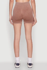 Womens High Waisted Mineral Wash Seamless Bike Shorts, Brown, Size M
