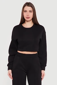 Cropped Long Sleeve Crew Neck Sweatshirt