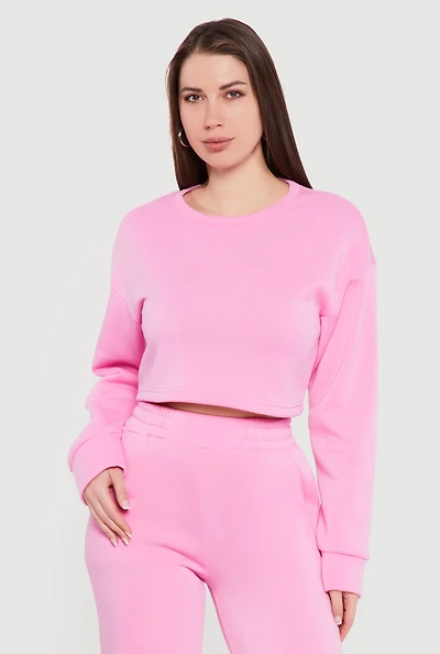 Cropped Long Sleeve Crew Neck Sweatshirt