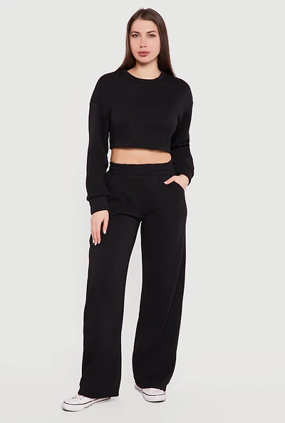 High Waisted Pull On Wide Leg Sweatpants