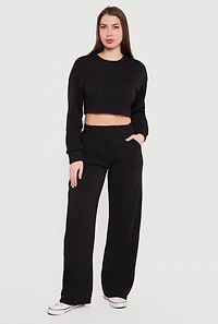 High Waisted Pull On Wide Leg Sweatpants