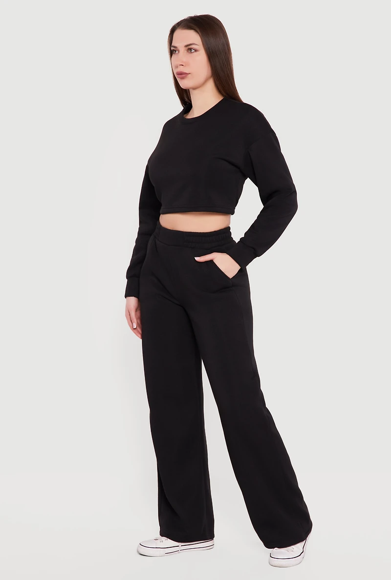 High Waisted Pull On Wide Leg Sweatpants