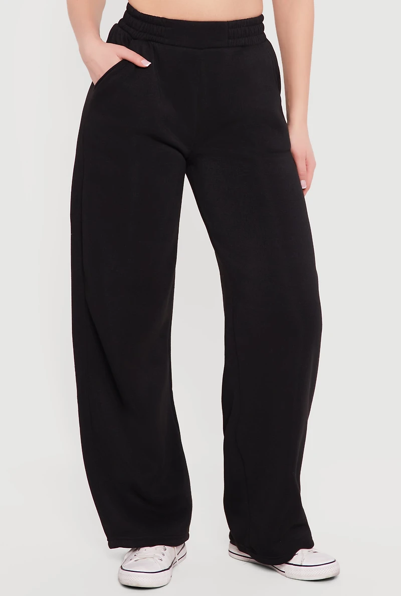 High Waisted Pull On Wide Leg Sweatpants