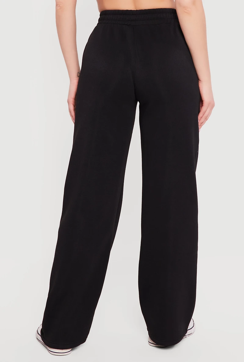 High Waisted Pull On Wide Leg Sweatpants