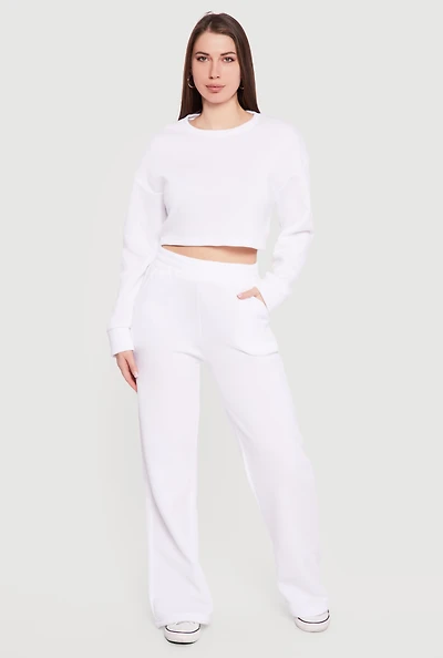High Waisted Pull On Wide Leg Sweatpants