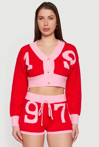 Cropped 19 Graphic Button Front Cardigan